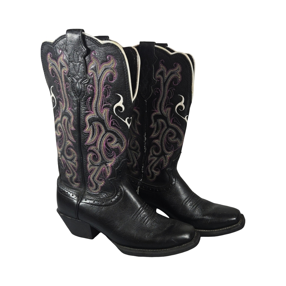 Justin Stampede  5 1/2B Black and Purple Heeled Cowboy Boots Western Rodeo